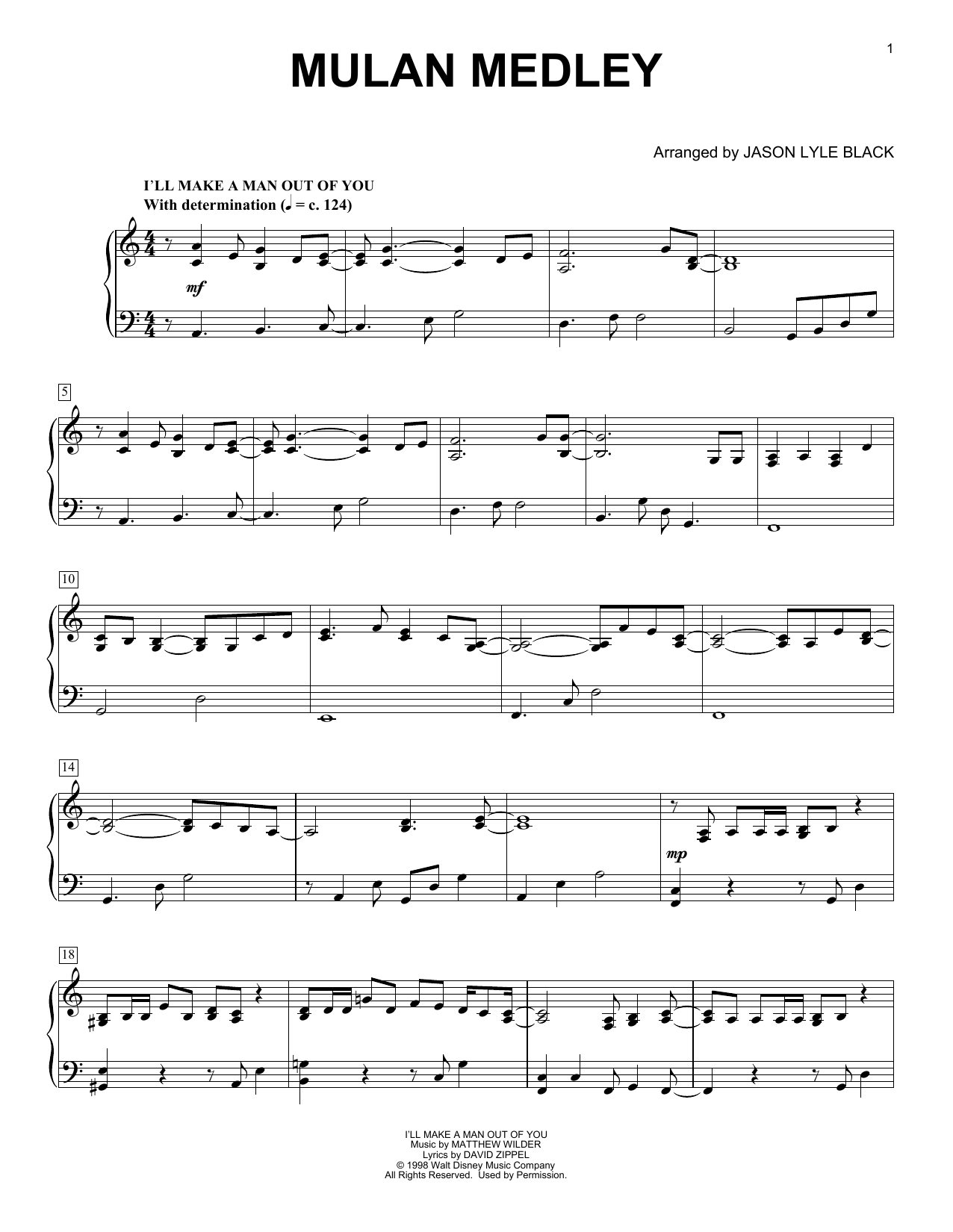 Download Jason Lyle Black Mulan Medley Sheet Music and learn how to play Piano PDF digital score in minutes
