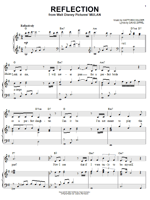 Download Christina Aguilera Reflection (From 'Mulan') Sheet Music and learn how to play Beginner Piano PDF digital score in minutes