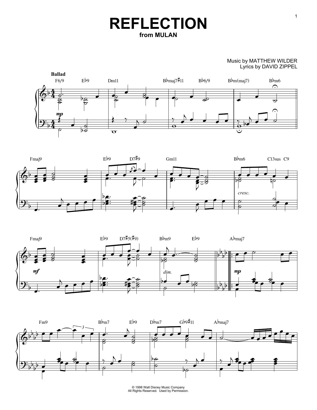 Download Christina Aguilera Reflection Sheet Music and learn how to play Piano PDF digital score in minutes