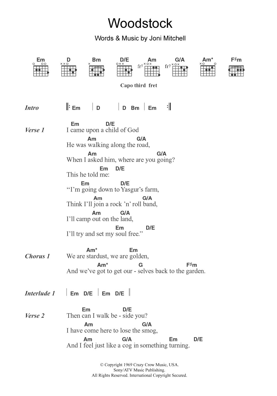 Download Matthews Southern Comfort Woodstock Sheet Music and learn how to play Guitar Chords/Lyrics PDF digital score in minutes