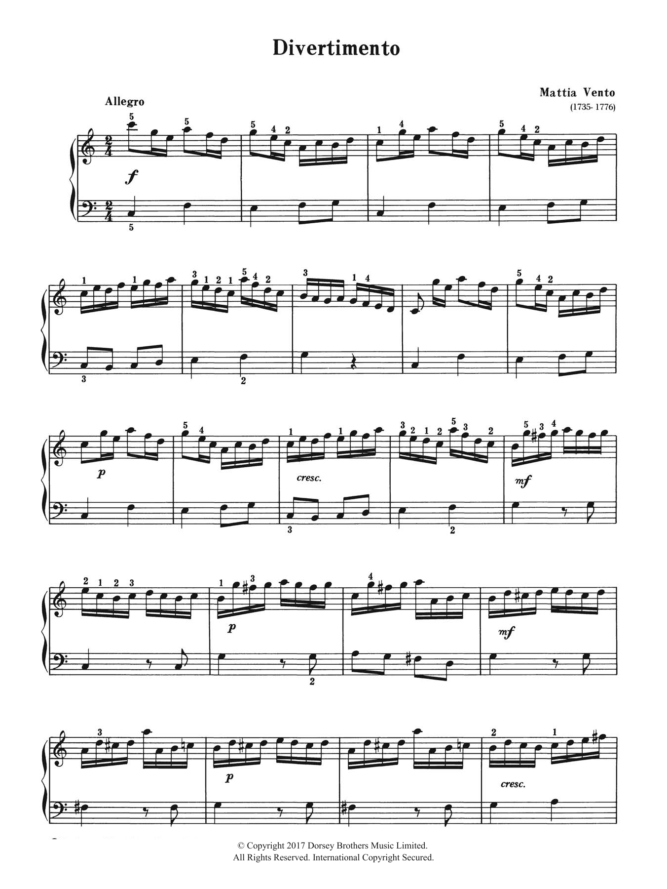 Download Mattia Vento Divertimento Sheet Music and learn how to play Piano PDF digital score in minutes