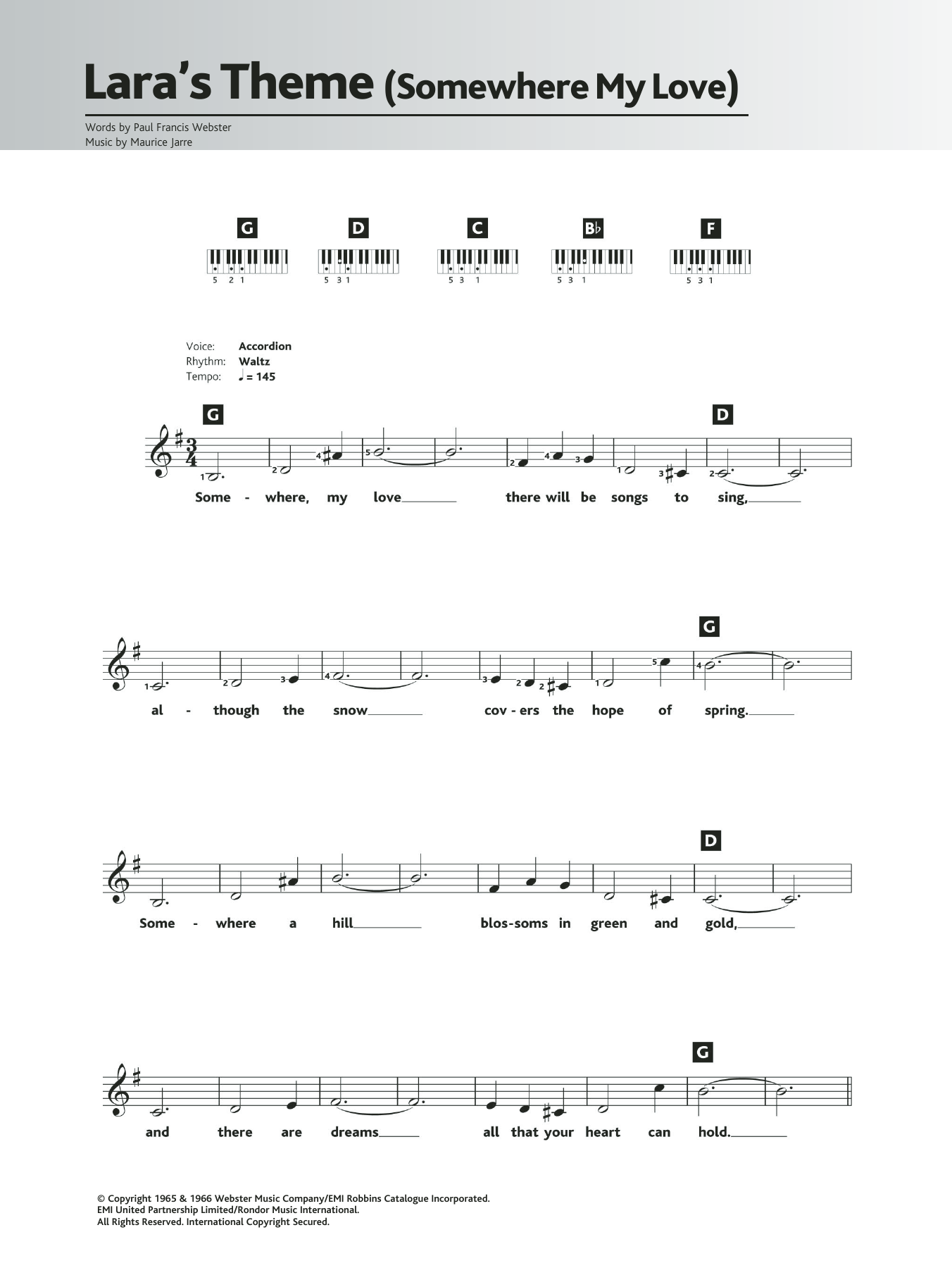 Download Maurice Jarre Somewhere My Love (Lara's Theme) Sheet Music and learn how to play Keyboard PDF digital score in minutes