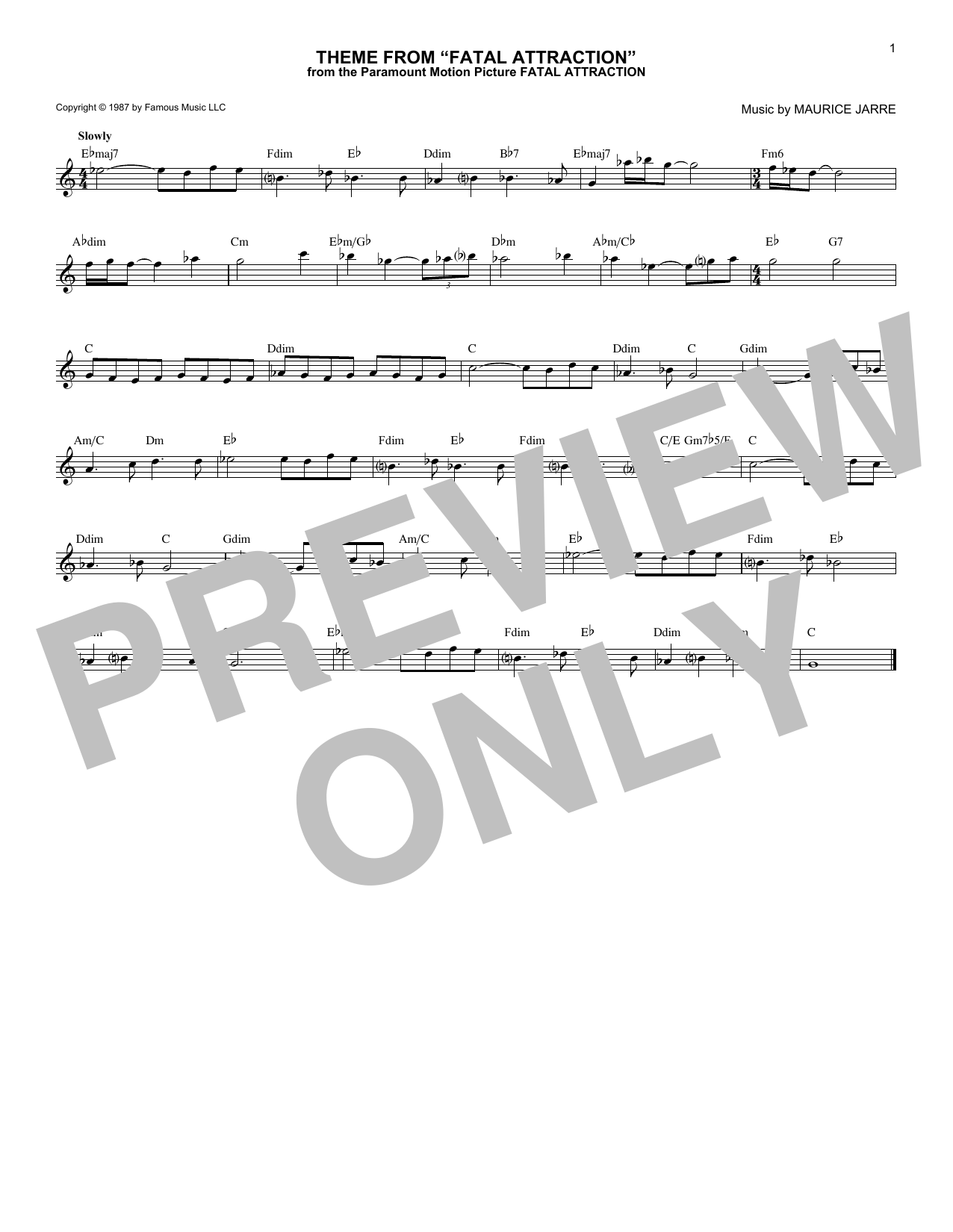 Download Maurice Jarre Theme From Fatal Attraction Sheet Music and learn how to play Piano PDF digital score in minutes