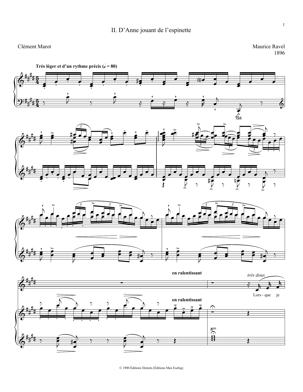 Download Maurice Ravel D'Anne Jouant De L'Espinette Sheet Music and learn how to play Piano & Vocal PDF digital score in minutes