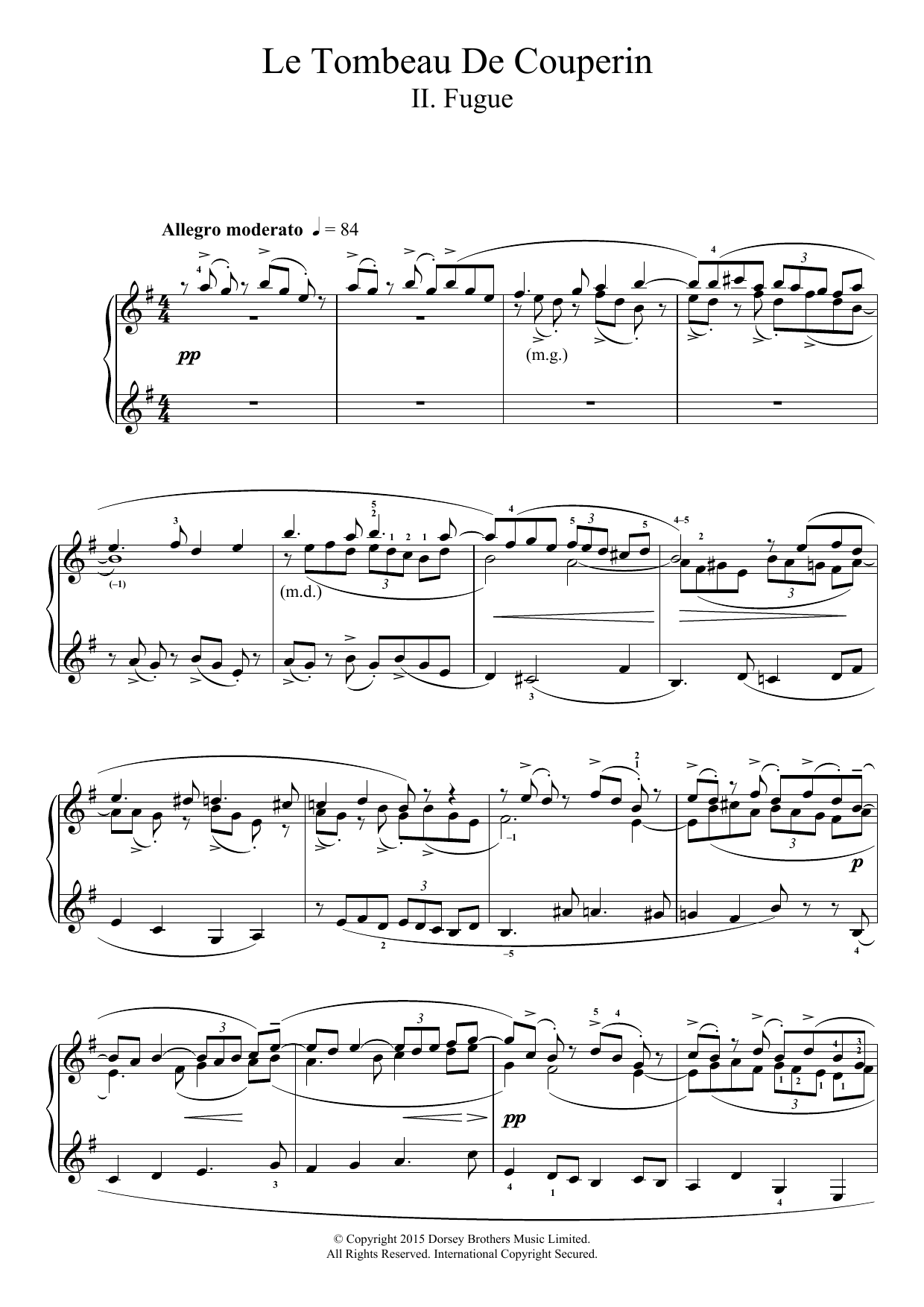 Download Maurice Ravel Le Tombeau De Couperin - II. Fugue Sheet Music and learn how to play Piano PDF digital score in minutes