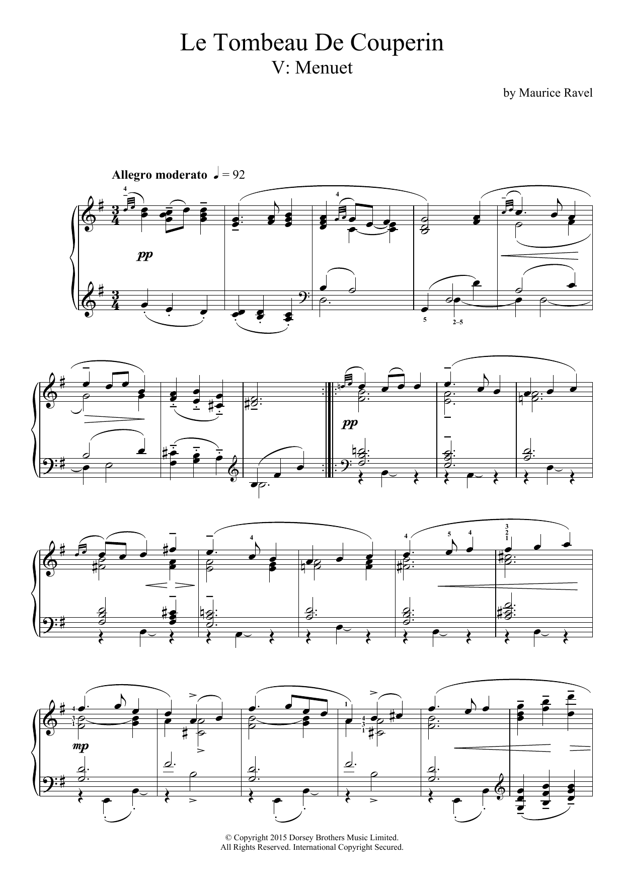 Download Maurice Ravel Le Tombeau De Couperin - V. Menuet Sheet Music and learn how to play Piano PDF digital score in minutes