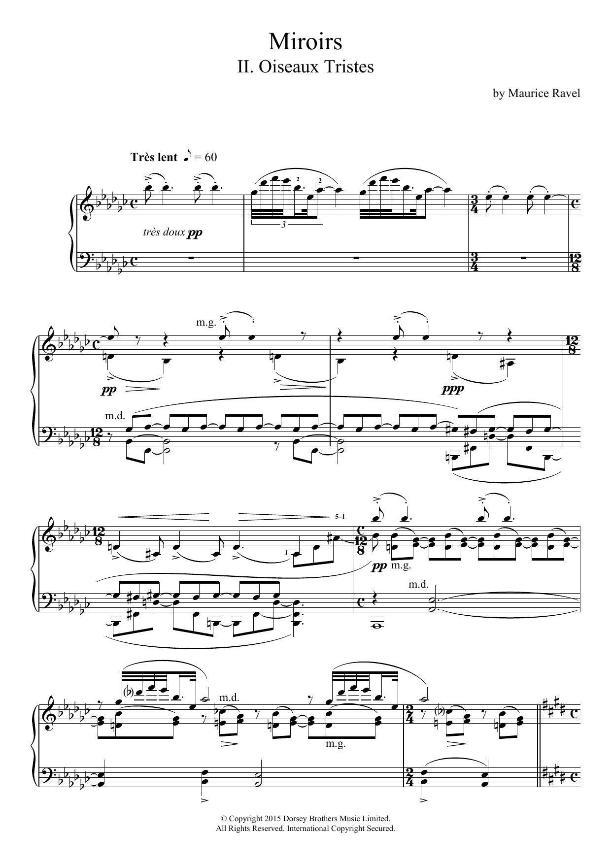 Download Maurice Ravel Miroirs - II. Oiseaux Tristes Sheet Music and learn how to play Piano PDF digital score in minutes
