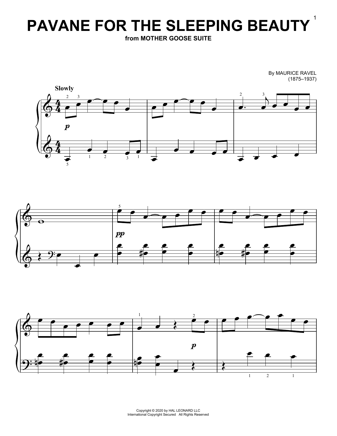 Download Maurice Ravel Pavanne De La Belle Au Bois Dormant Sheet Music and learn how to play Easy Piano PDF digital score in minutes