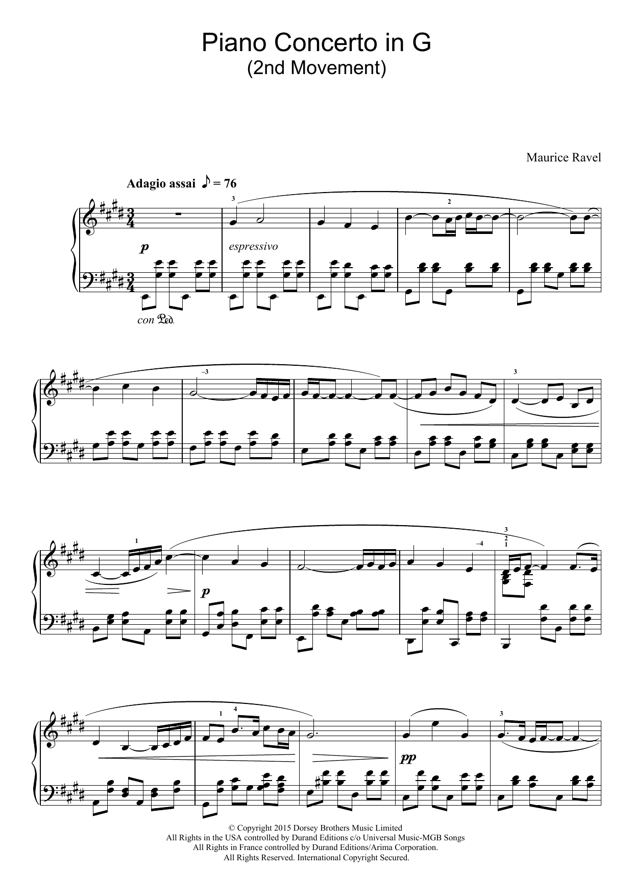 Download Maurice Ravel Piano Concerto In G, 2nd Movement ‘Adagio Assai' Sheet Music and learn how to play Piano PDF digital score in minutes