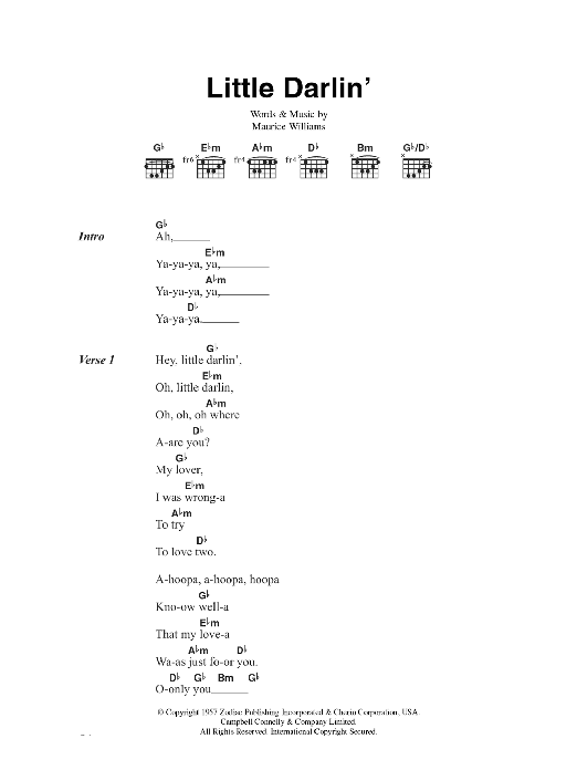 Download Maurice Williams Little Darlin' Sheet Music and learn how to play Lyrics & Chords PDF digital score in minutes