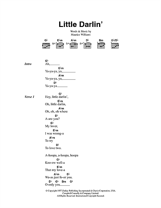 Download Maurice Williams Little Darlin' Sheet Music and learn how to play Lyrics & Chords PDF digital score in minutes