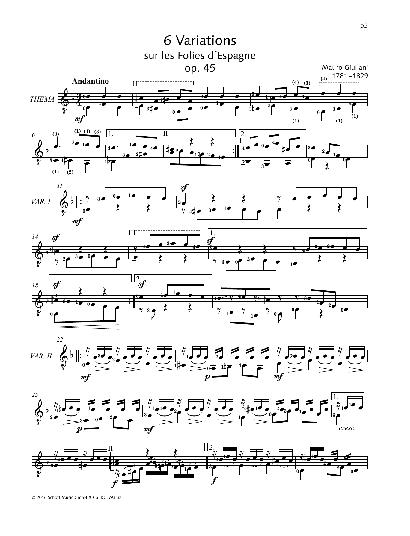 Download Mauro Giuliani 6 Variations Sheet Music and learn how to play Solo Guitar PDF digital score in minutes