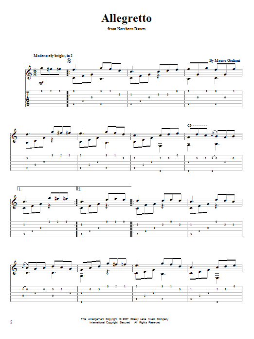 Download Mauro Giuliani Allegreto Sheet Music and learn how to play Guitar Tab PDF digital score in minutes