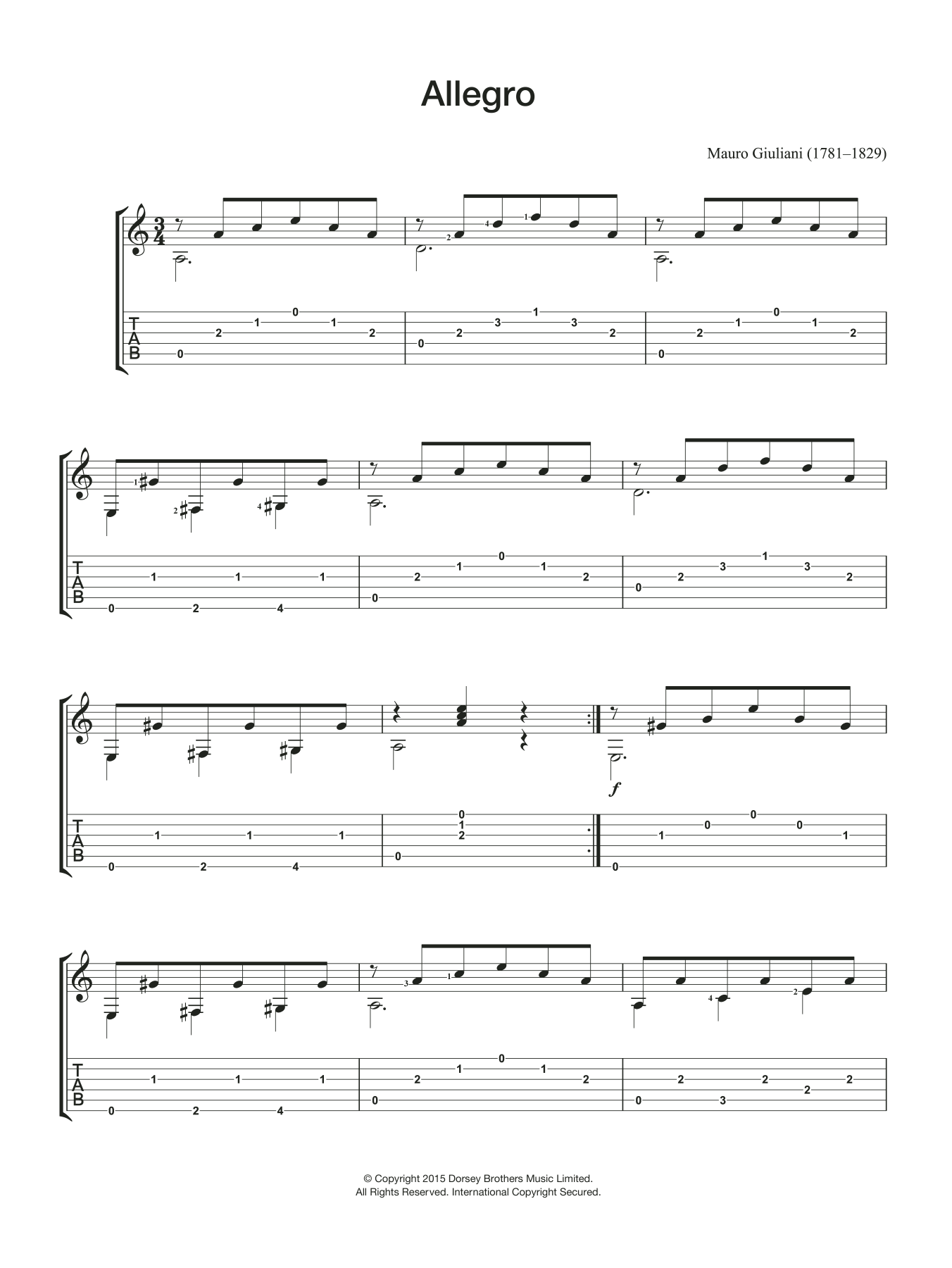 Download Mauro Giuliani Allegro Sheet Music and learn how to play Guitar PDF digital score in minutes