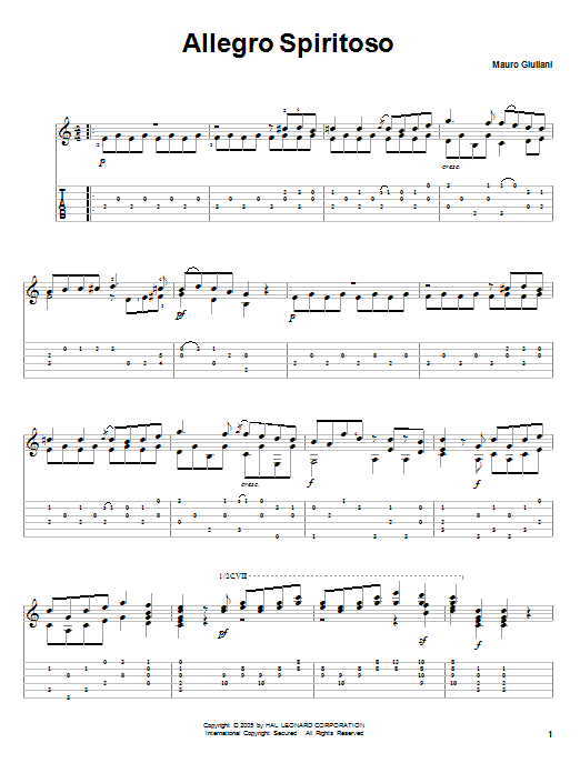 Download Mauro Giuliani Allegro Spiritoso Sheet Music and learn how to play Guitar Tab PDF digital score in minutes