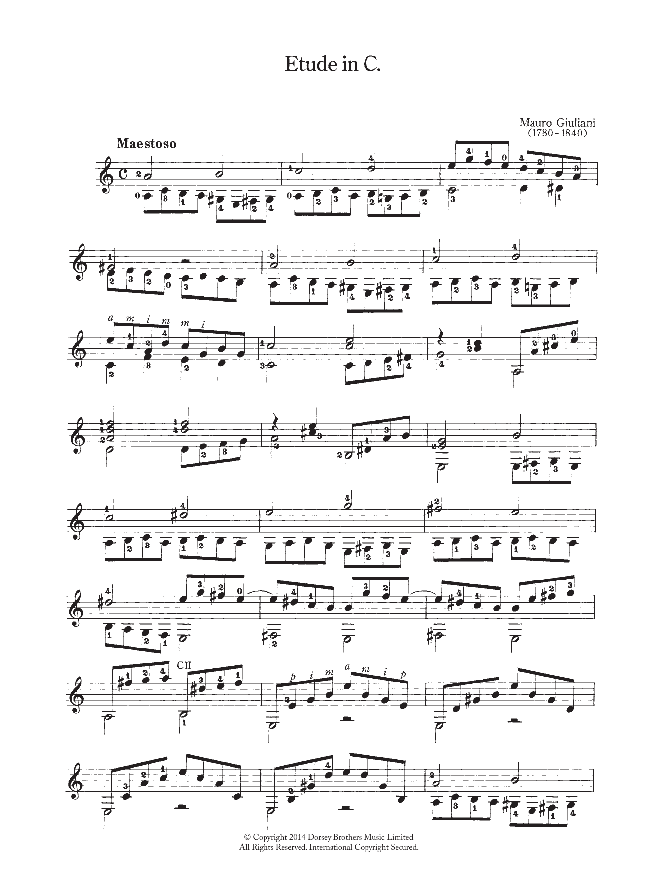 Download Mauro Giuliani Etude In C Sheet Music and learn how to play Guitar PDF digital score in minutes