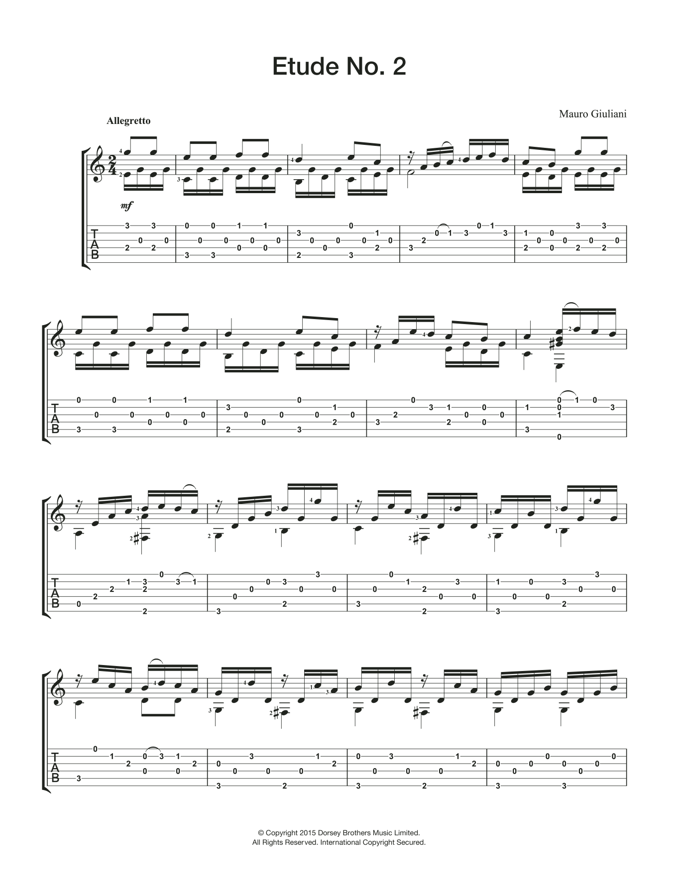 Download Mauro Giuliani Etude No. 2 Sheet Music and learn how to play Guitar PDF digital score in minutes