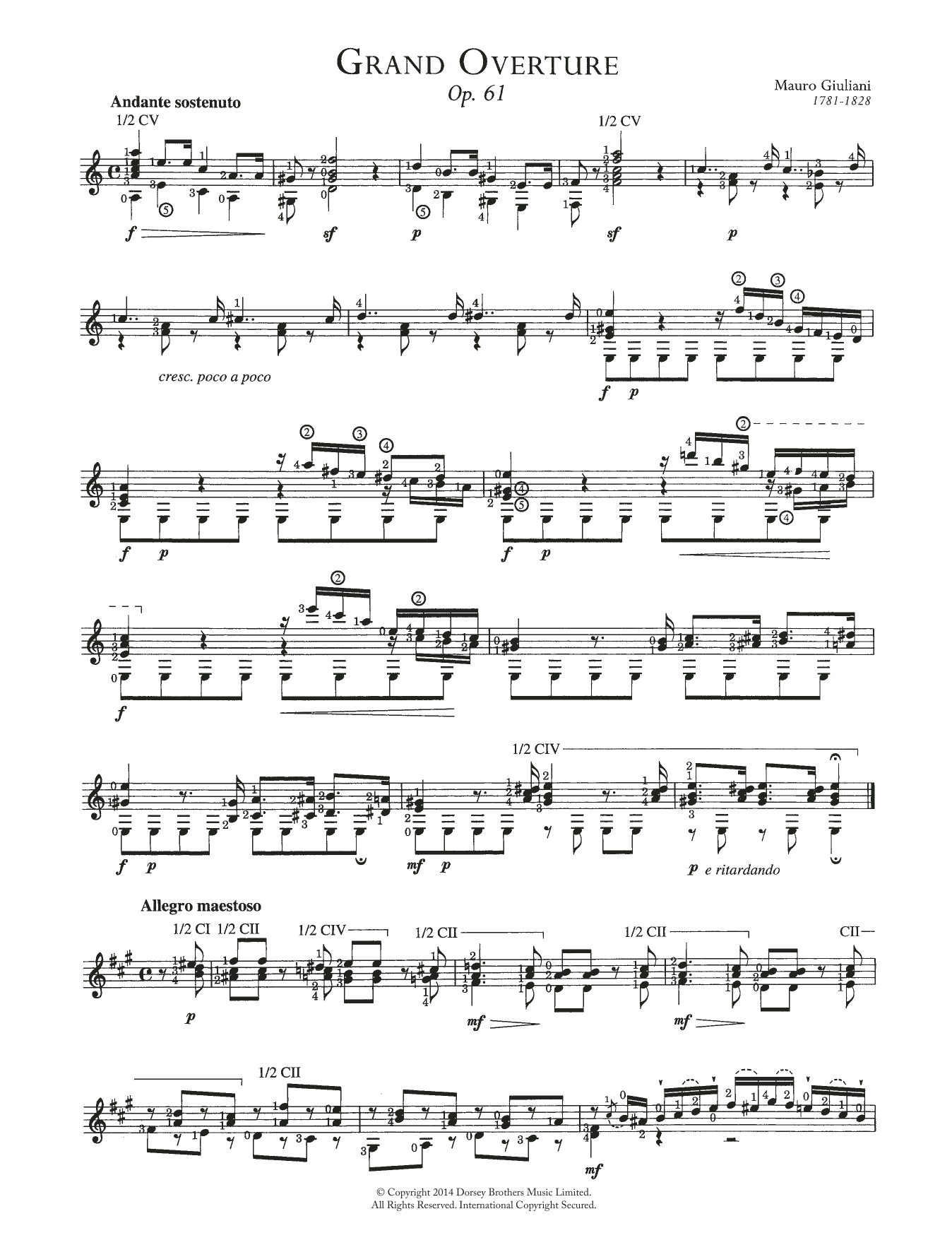 Download Mauro Giuliani Grande Overture Opus 61 Sheet Music and learn how to play Guitar PDF digital score in minutes