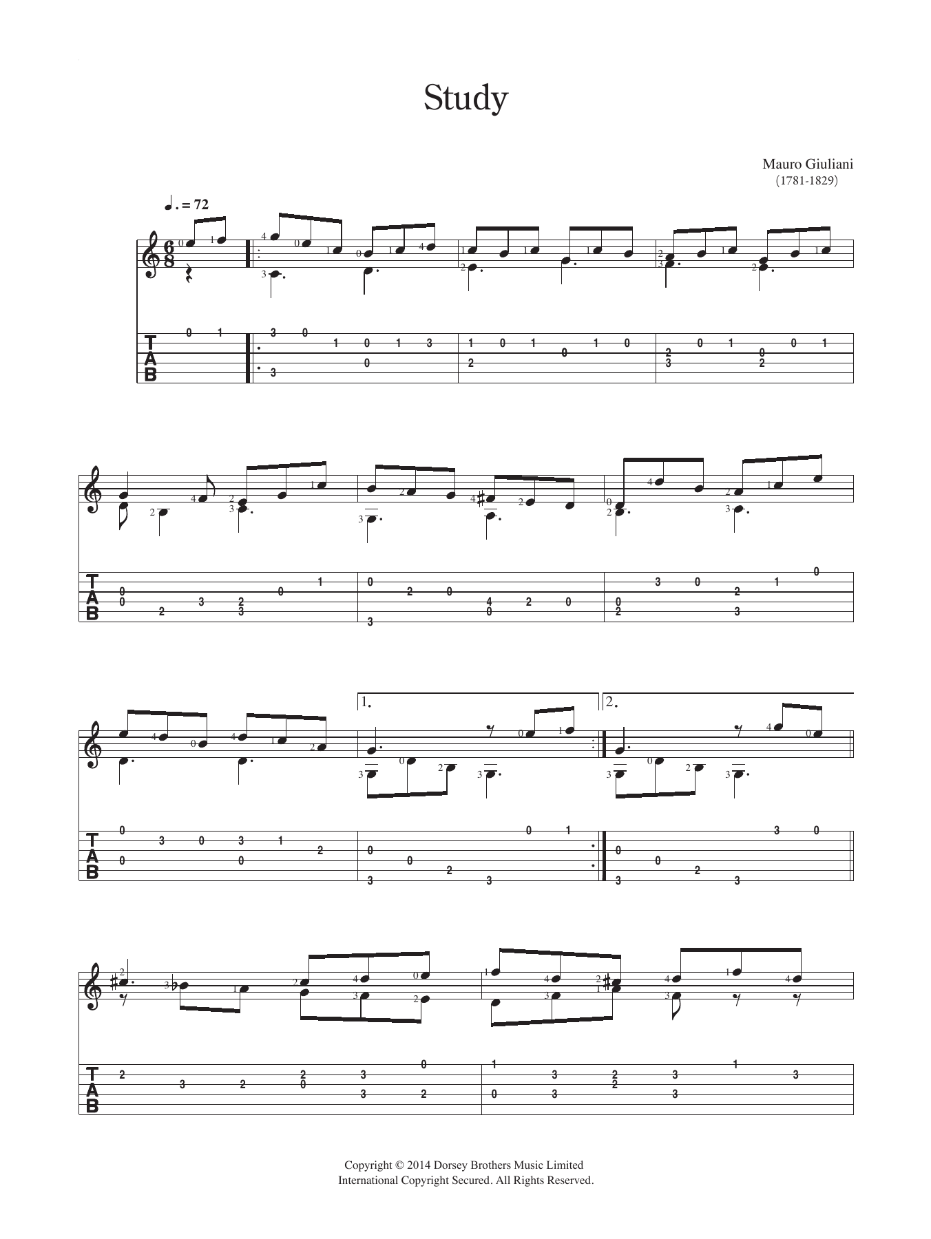 Download Mauro Giuliani Study Sheet Music and learn how to play Guitar PDF digital score in minutes