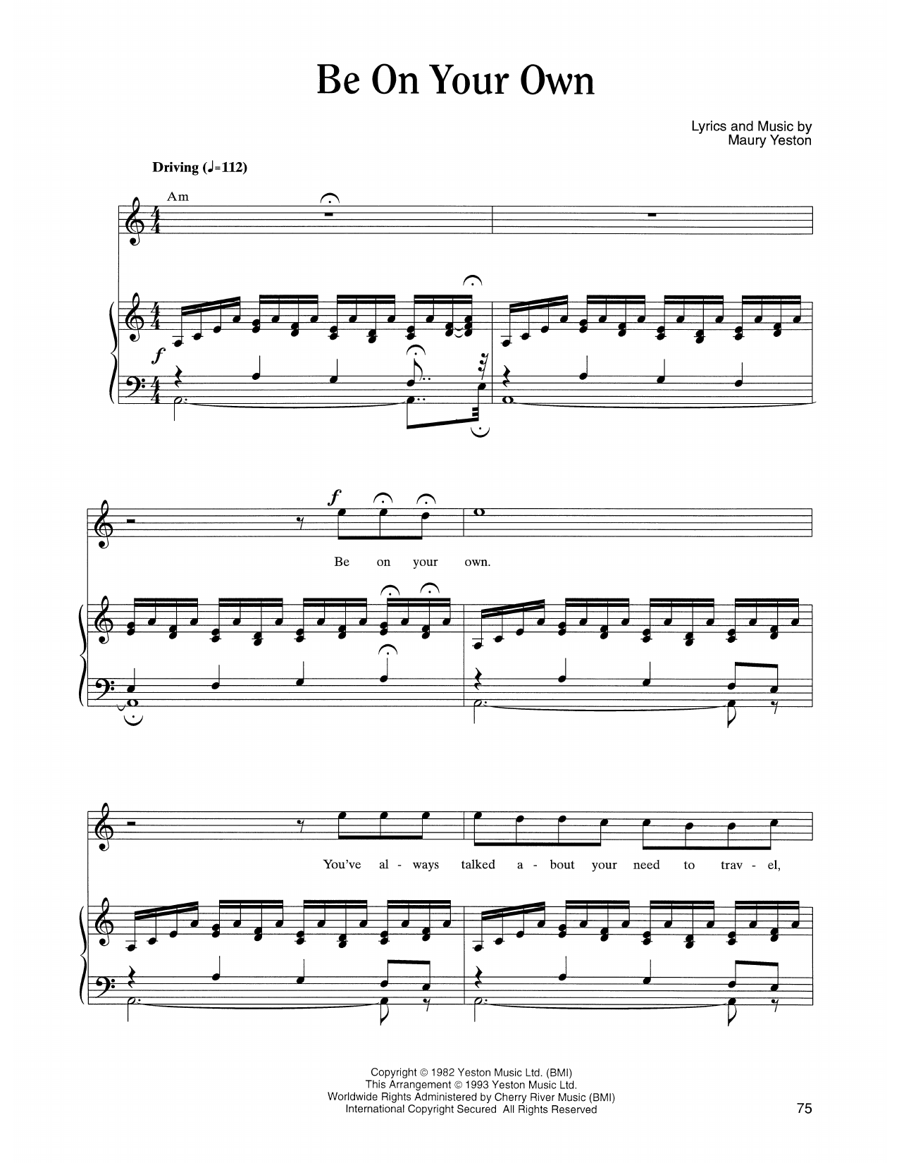Download Maury Yeston Be On Your Own (from Nine) Sheet Music and learn how to play Piano, Vocal & Guitar Chords (Right-Hand Melody) PDF digital score in minutes
