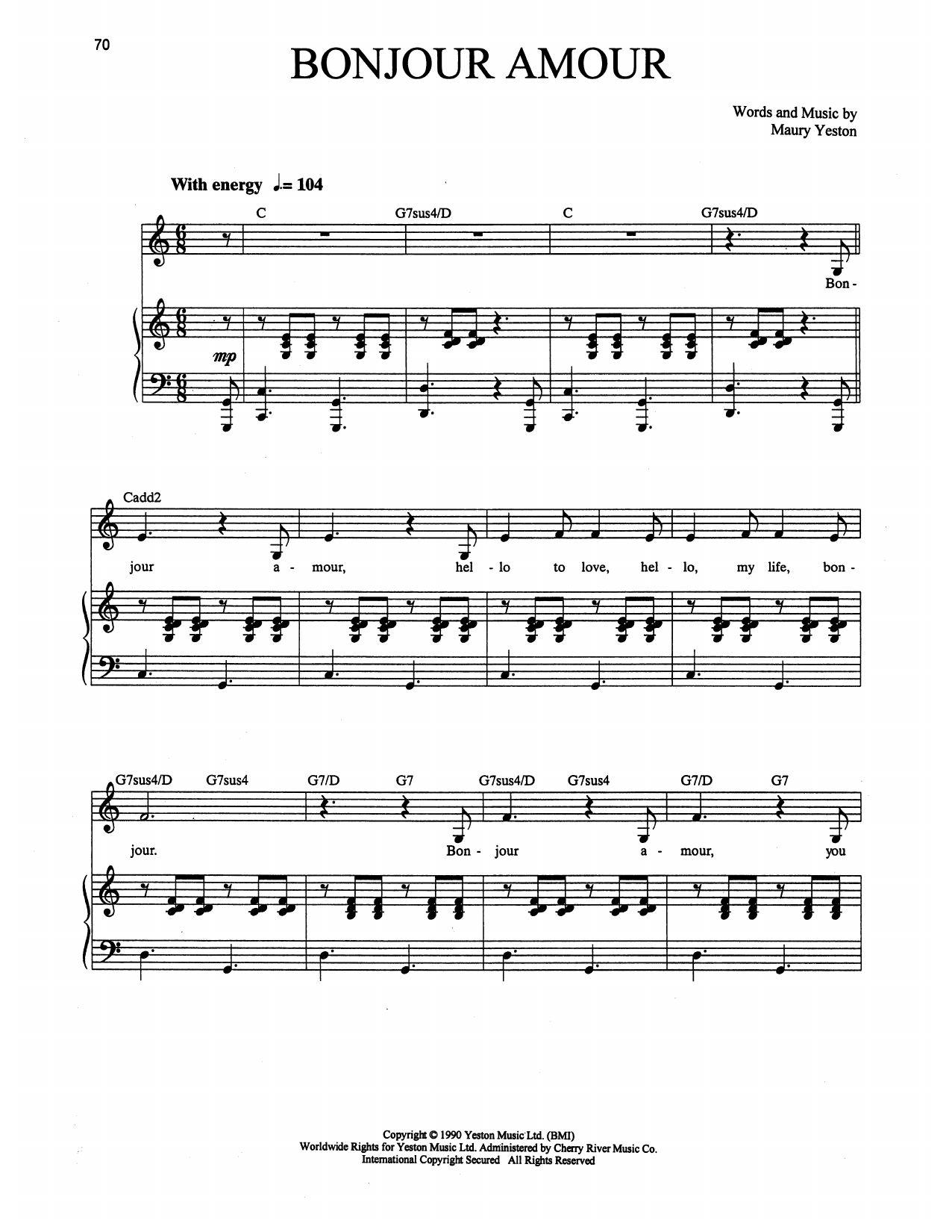 Download Maury Yeston Bonjour Amour (from Grand Hotel: The Musical) Sheet Music and learn how to play Piano, Vocal & Guitar Chords (Right-Hand Melody) PDF digital score in minutes