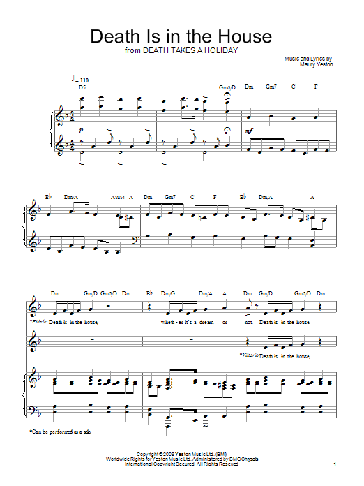 Download Maury Yeston Death Is In The House Sheet Music and learn how to play Piano, Vocal & Guitar (Right-Hand Melody) PDF digital score in minutes