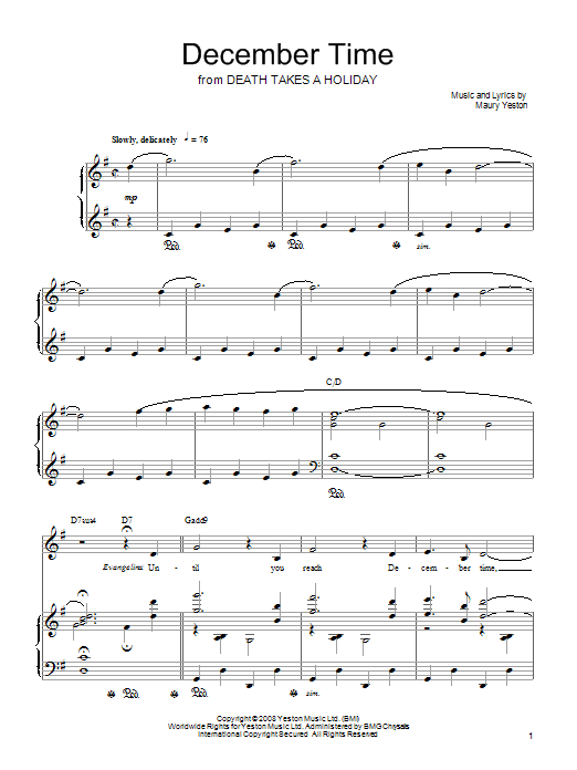 Download Maury Yeston December Time Sheet Music and learn how to play Piano, Vocal & Guitar (Right-Hand Melody) PDF digital score in minutes