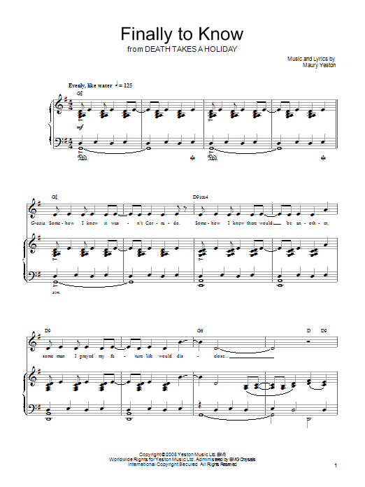Download Maury Yeston Finally To Know Sheet Music and learn how to play Piano, Vocal & Guitar (Right-Hand Melody) PDF digital score in minutes
