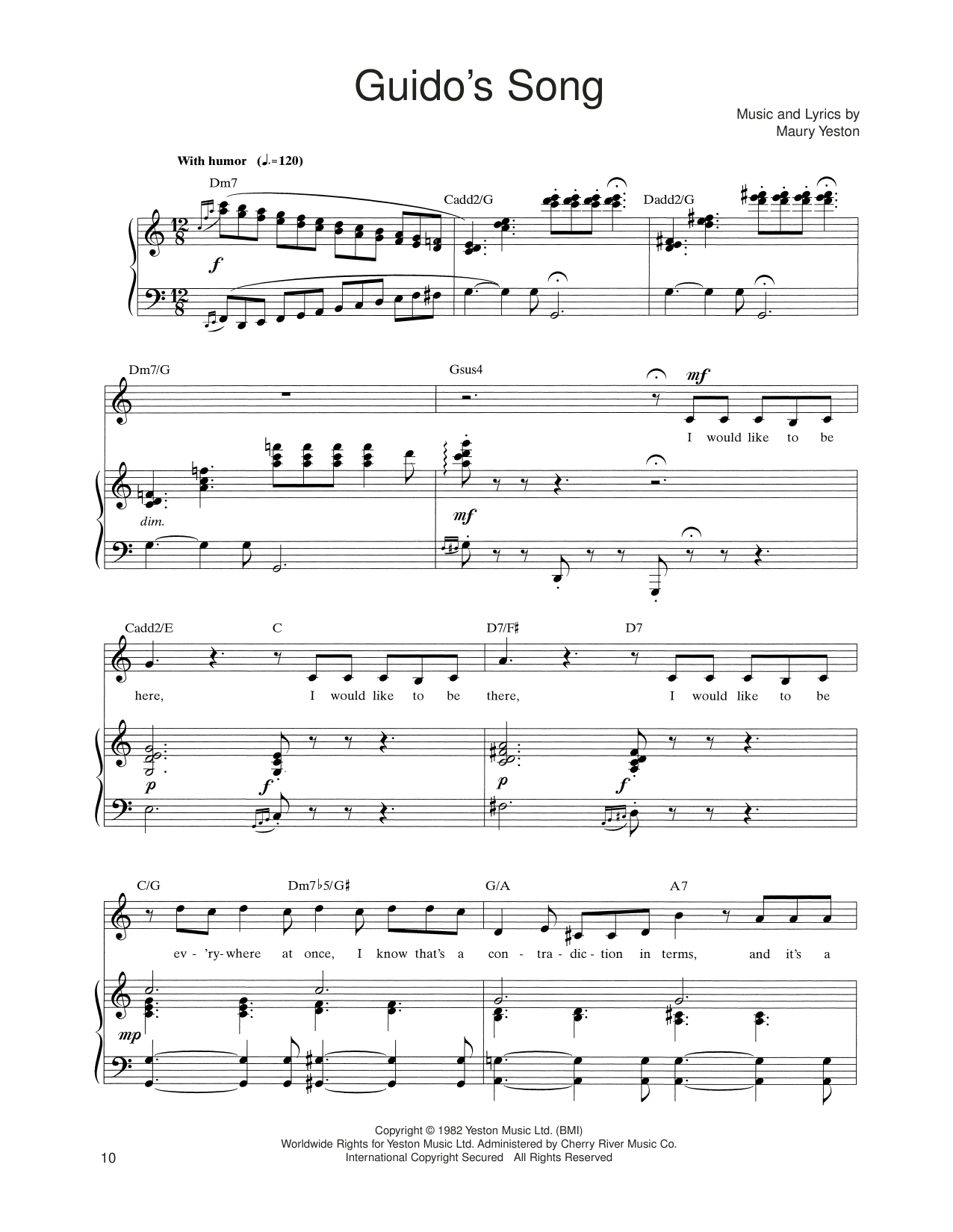 Download Maury Yeston Guido's Song (from Nine) Sheet Music and learn how to play Piano, Vocal & Guitar Chords (Right-Hand Melody) PDF digital score in minutes