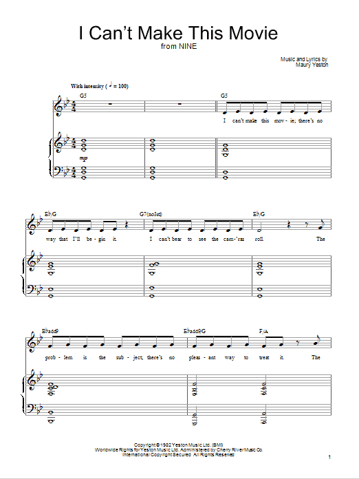 Download Maury Yeston I Can't Make This Movie Sheet Music and learn how to play Piano, Vocal & Guitar (Right-Hand Melody) PDF digital score in minutes