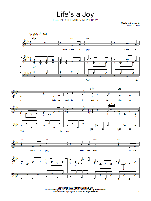Download Maury Yeston Life's A Joy Sheet Music and learn how to play Piano, Vocal & Guitar (Right-Hand Melody) PDF digital score in minutes