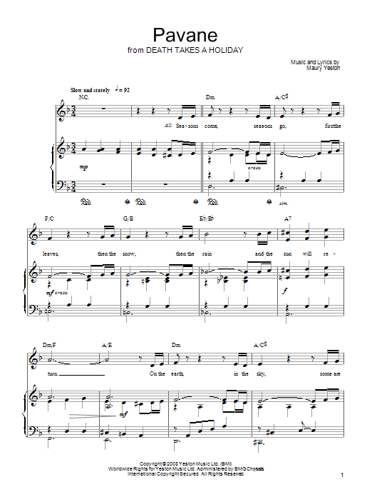 Download Maury Yeston Pavane Sheet Music and learn how to play Piano, Vocal & Guitar (Right-Hand Melody) PDF digital score in minutes