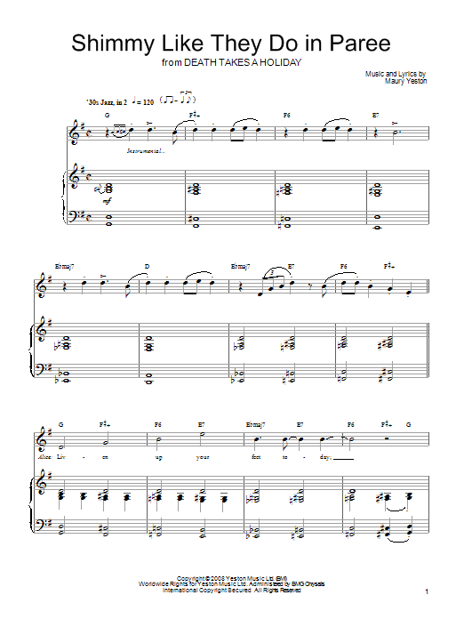 Download Maury Yeston Shimmy Like They Do In Paree Sheet Music and learn how to play Piano, Vocal & Guitar (Right-Hand Melody) PDF digital score in minutes