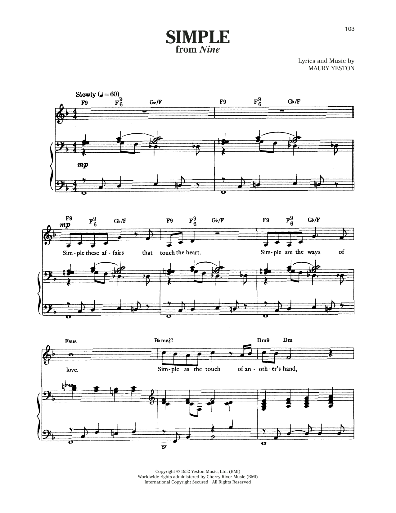 Download Maury Yeston Simple (from Nine) Sheet Music and learn how to play Piano & Vocal PDF digital score in minutes
