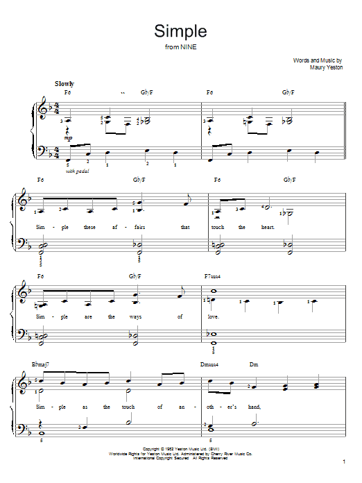 Download Maury Yeston Simple Sheet Music and learn how to play Easy Piano PDF digital score in minutes