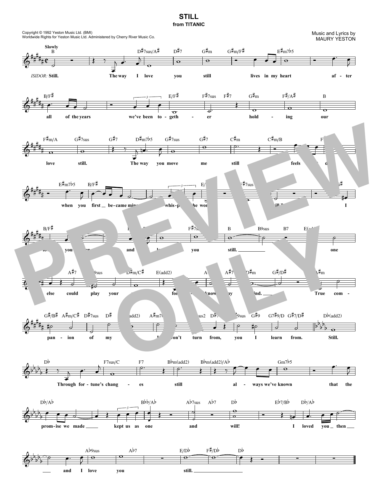 Download Maury Yeston Still Sheet Music and learn how to play Melody Line, Lyrics & Chords PDF digital score in minutes