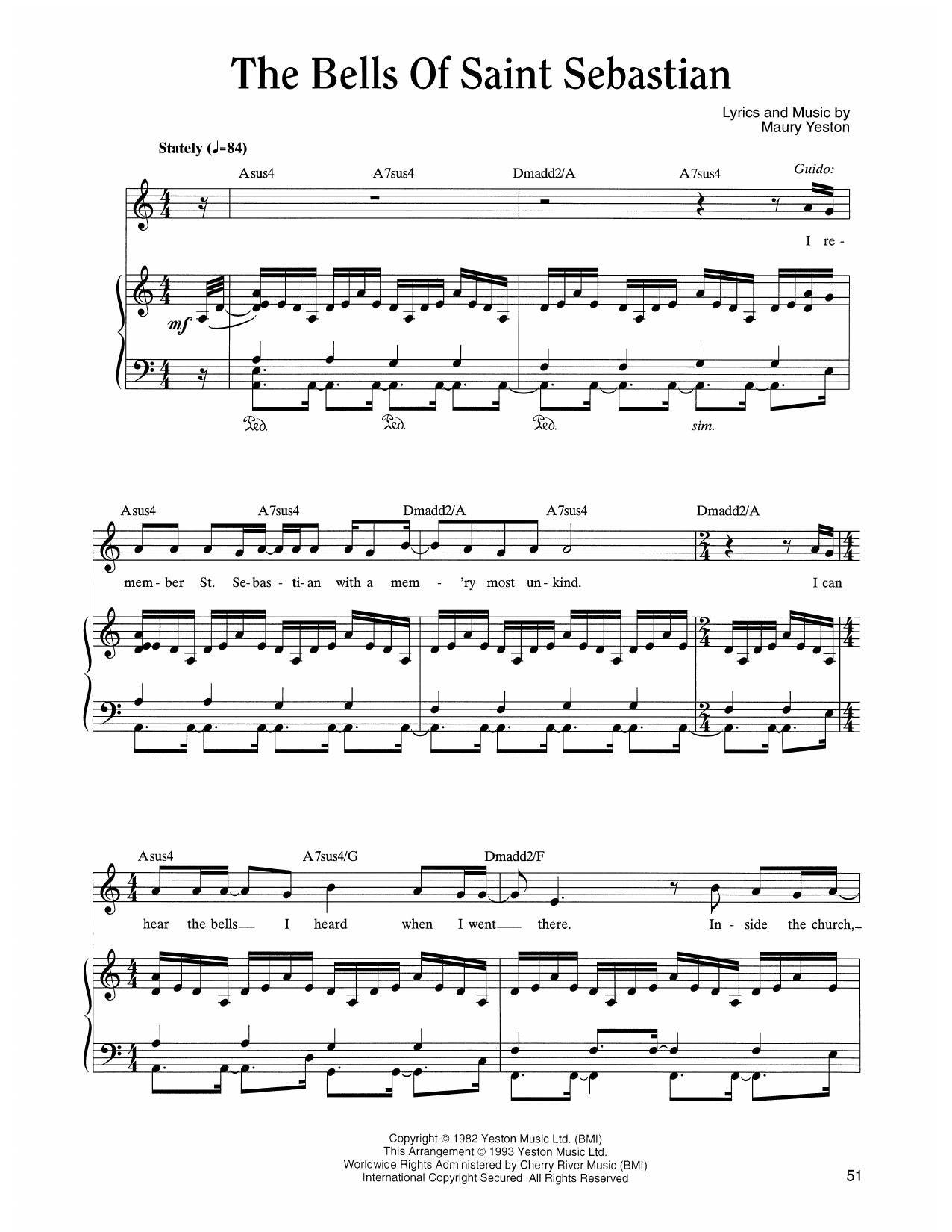 Download Maury Yeston The Bells Of Saint Sebastian (from Nine) Sheet Music and learn how to play Piano, Vocal & Guitar Chords (Right-Hand Melody) PDF digital score in minutes