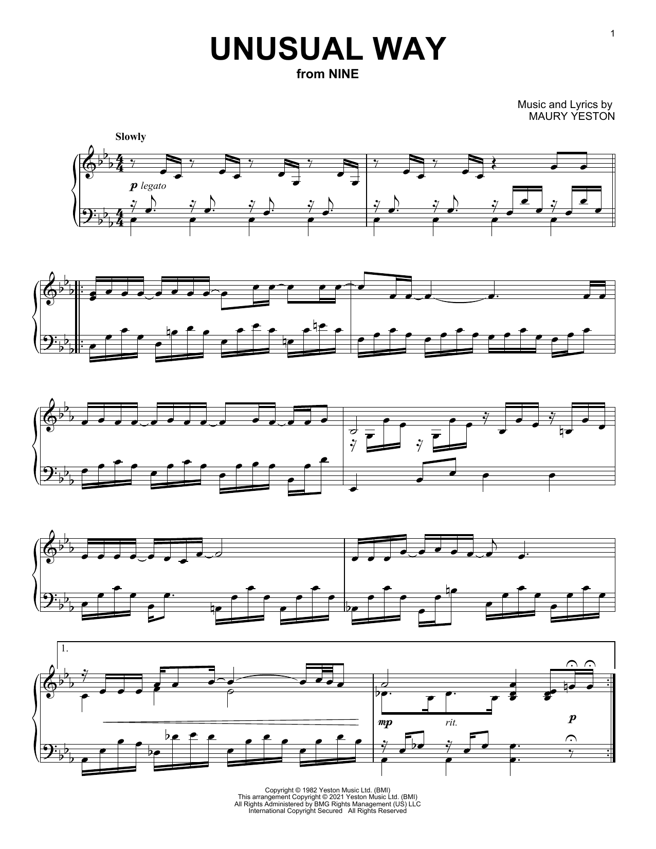 Download Maury Yeston Unusual Way (from Nine) Sheet Music and learn how to play Piano Solo PDF digital score in minutes