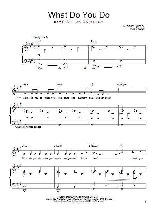 Download Maury Yeston What Do You Do Sheet Music and learn how to play Piano, Vocal & Guitar (Right-Hand Melody) PDF digital score in minutes