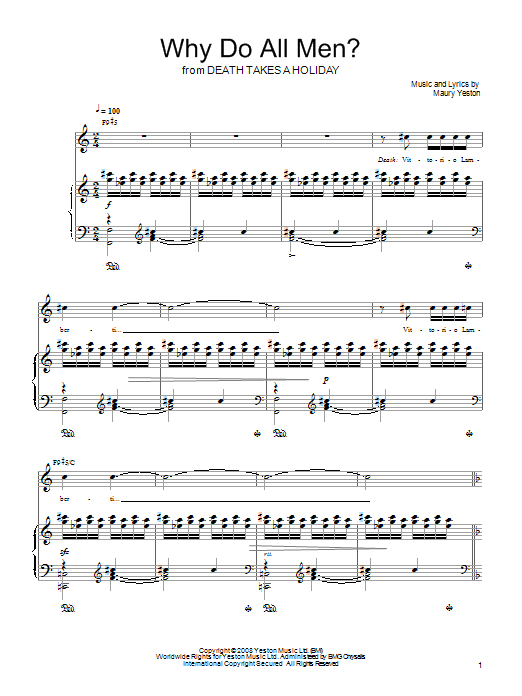 Download Maury Yeston Why Do All Men? Sheet Music and learn how to play Piano, Vocal & Guitar (Right-Hand Melody) PDF digital score in minutes