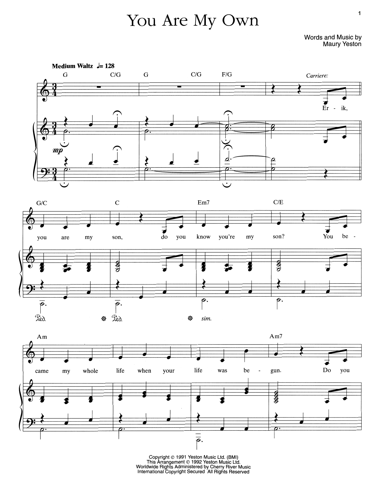 Download Maury Yeston You Are My Own Sheet Music and learn how to play Piano & Vocal PDF digital score in minutes