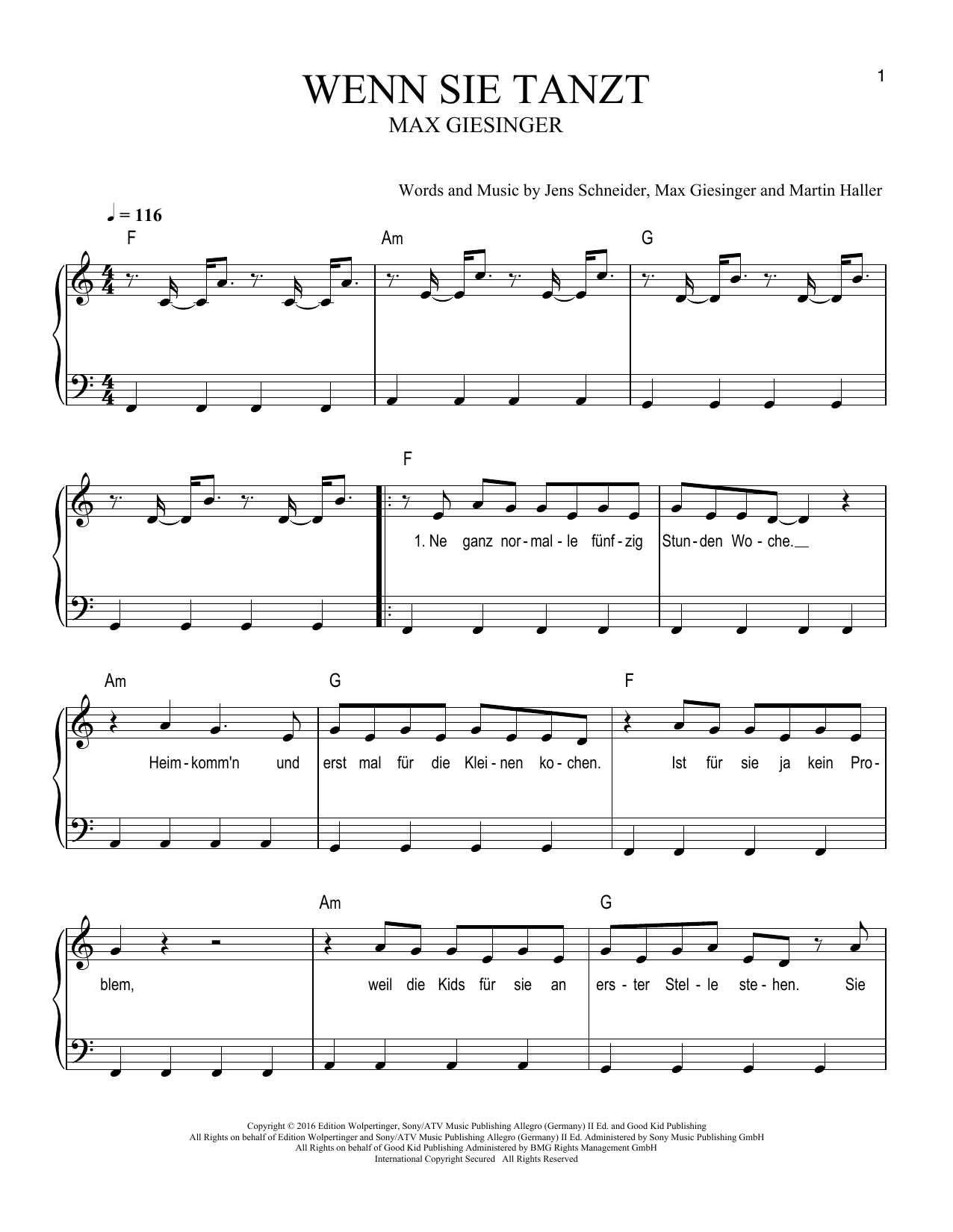 Download Max Giesinger Wenn Sie Tanzt Sheet Music and learn how to play Easy Piano PDF digital score in minutes