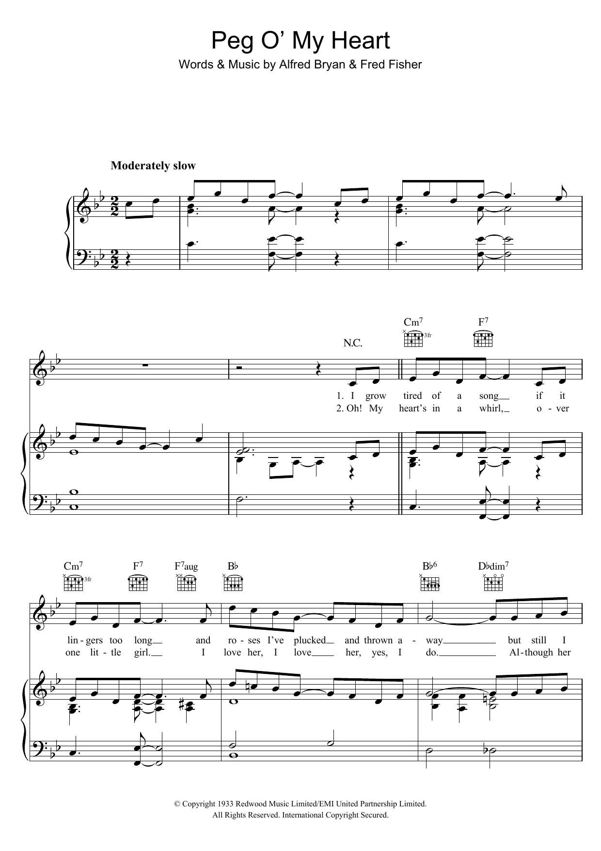 Download Max Harris Peg O' My Heart Sheet Music and learn how to play Piano, Vocal & Guitar (Right-Hand Melody) PDF digital score in minutes