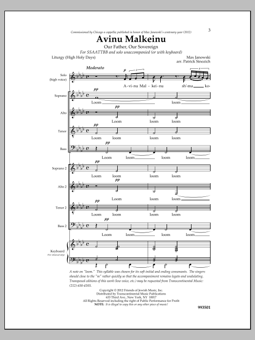 Download Max Janowski Avinu Malkeinu Sheet Music and learn how to play SSAATTBB Choir PDF digital score in minutes