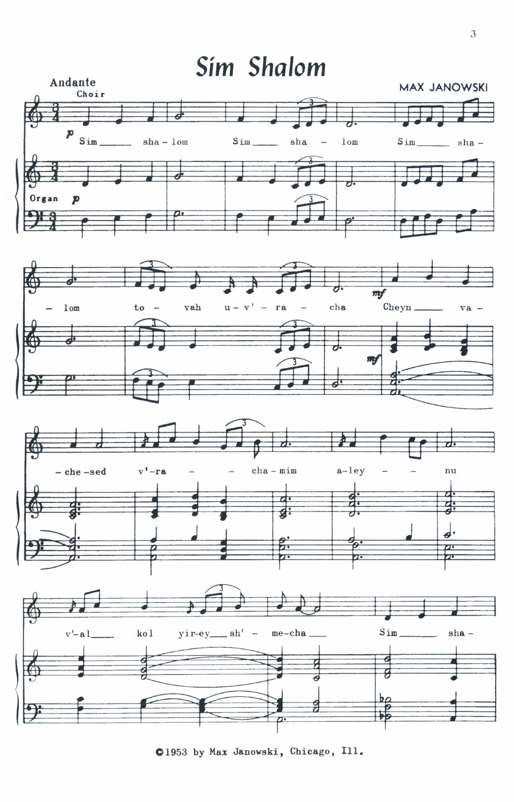 Download Max Janowski Sim Shalom (Grant Us Peace) Sheet Music and learn how to play SATB Choir PDF digital score in minutes