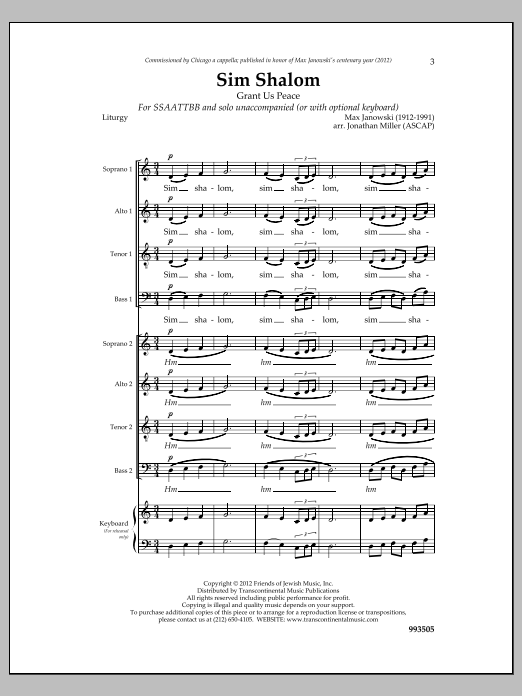 Download Max Janowski Sim Shalom Sheet Music and learn how to play SSAATTBB Choir PDF digital score in minutes