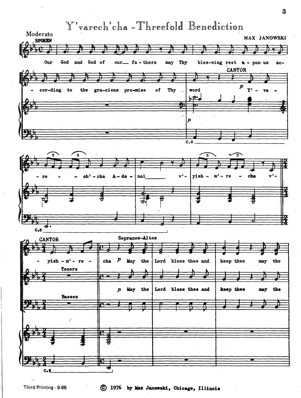 Download Max Janowski Y'varech'cha (Threefold Benediction) Sheet Music and learn how to play SATB Choir PDF digital score in minutes