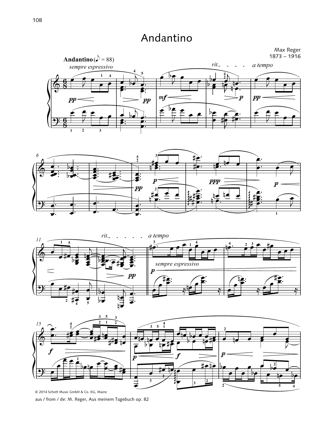 Download Max Reger Andantino Sheet Music and learn how to play Piano Solo PDF digital score in minutes