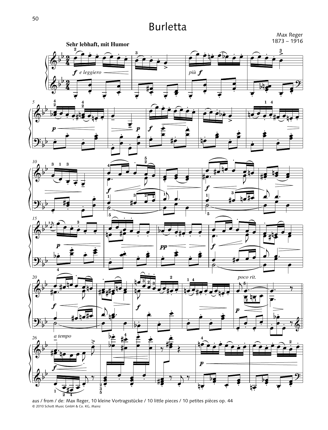 Download Max Reger Burletta Sheet Music and learn how to play Piano Solo PDF digital score in minutes