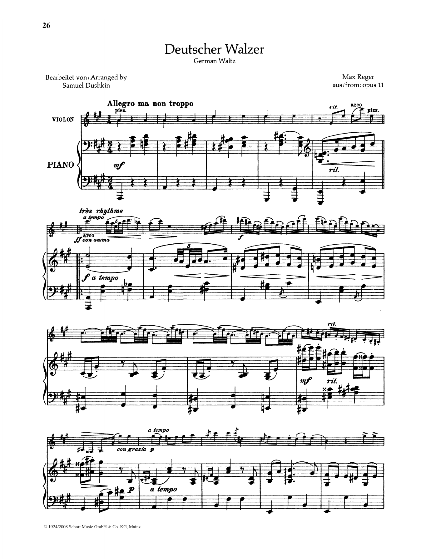 Download Max Reger Deutscher Walzer Sheet Music and learn how to play String Solo PDF digital score in minutes